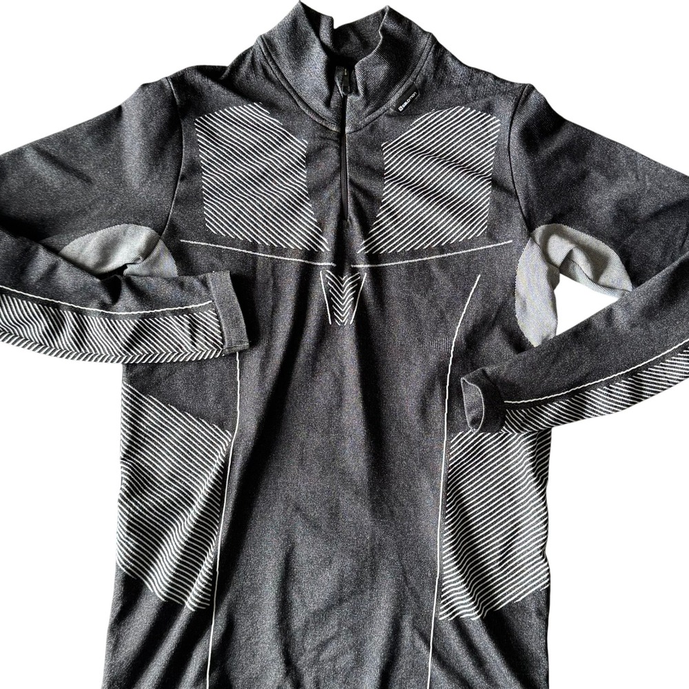 Salomon Seamless Base Layer Half Zip Pullover M Black Gray Running Ski Top